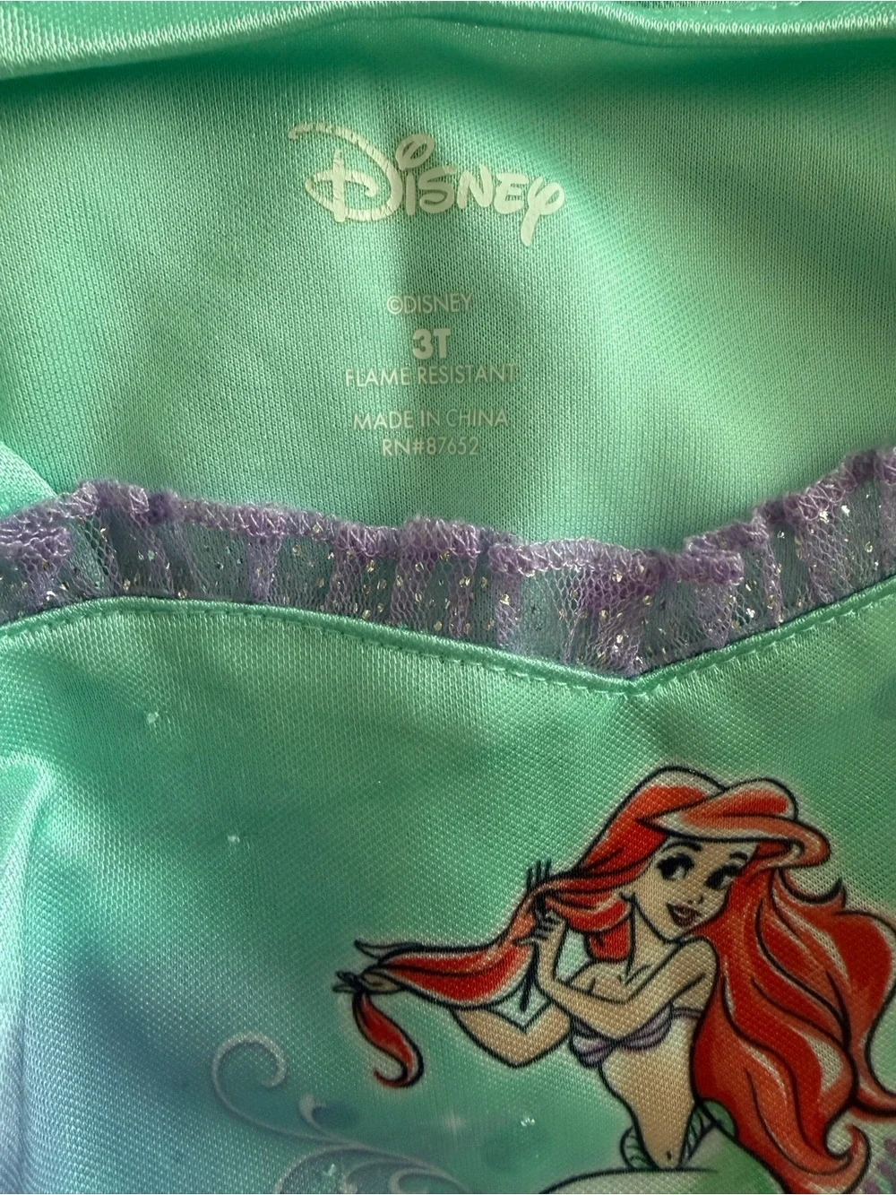 Disney Ariel Glittery Aqua and Purple Mermaid Dress, Night Gown Baby Toddler 3T